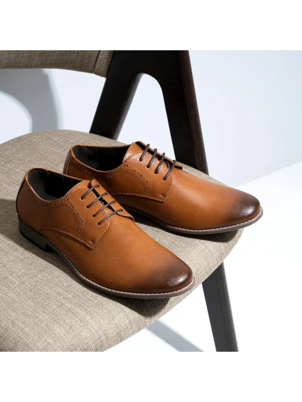 Men's Yellow Brown Leather Formal Non Slip Wedding Oxford Derby Dress Shoes